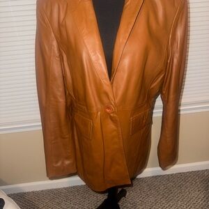 Bod & Christensen Auriana Single Breasted Tobacco/ Brown  Leather Blazer Size XL